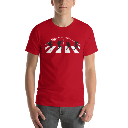 Abby-Road-Zombie-Dancers-1a mockup Front Mens Red