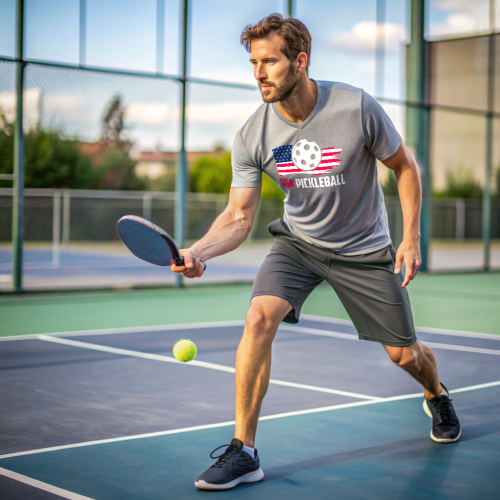 a-man-wearing-a-gray-t-shirt-playing-pickleball-on