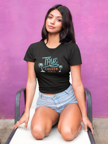 beautiful-hispanic-woman-wearing-a-round-neck-tshirt-mockup-on-a-pool-bed-a18795