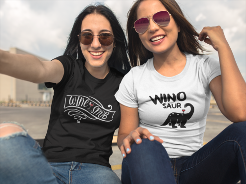 two-beautiful-girls-wearing-round-neck-tees-mockup-while-outdoors-a16907